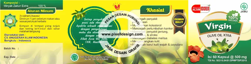 Desain Label Stiker Kemasan Jamu Obat Herbal Viirgin olive Oil 1