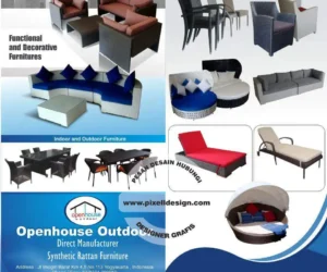 desain iklan brosur flyer produk furniture interior synthetic rattan bahasa inggris