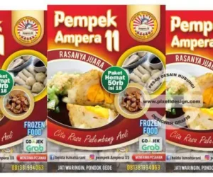 desain iklan flyer brosur produk makanan beku pempek ampera